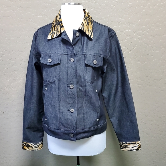 black denim jacket with print